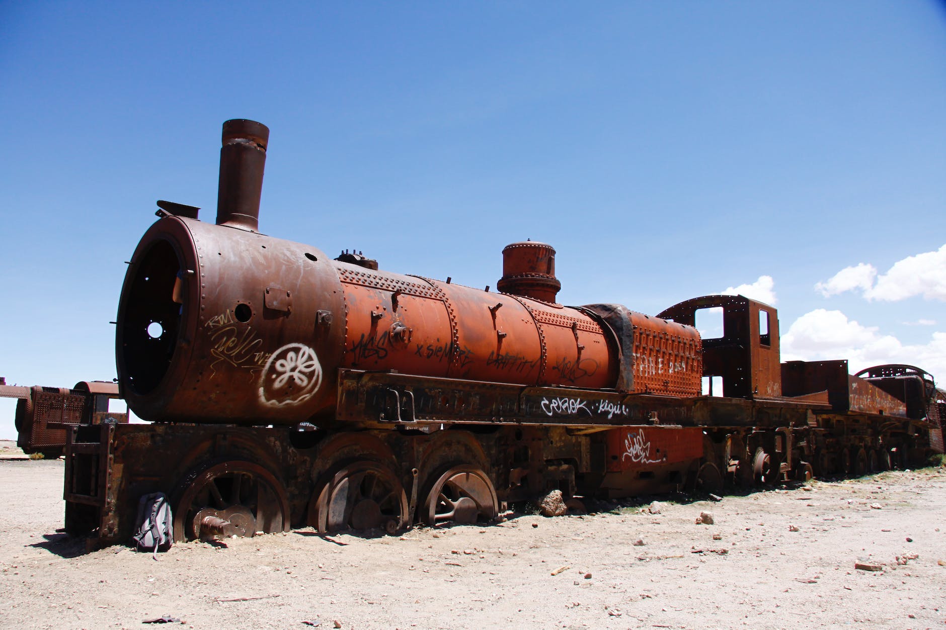 abandoned rusty train on a wasteland